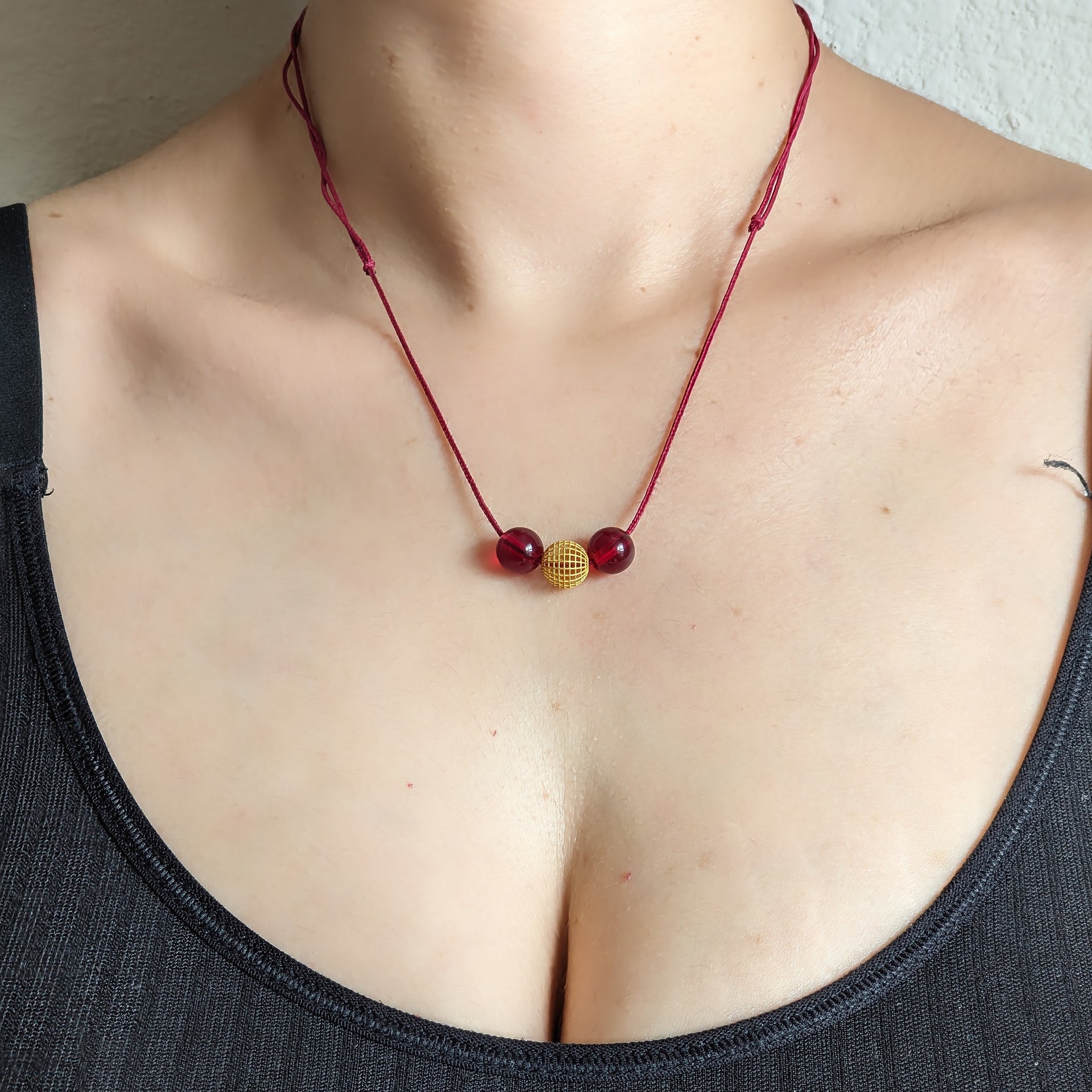 Garnet Red Glass Crystal Necklace - Adjustable without Extension